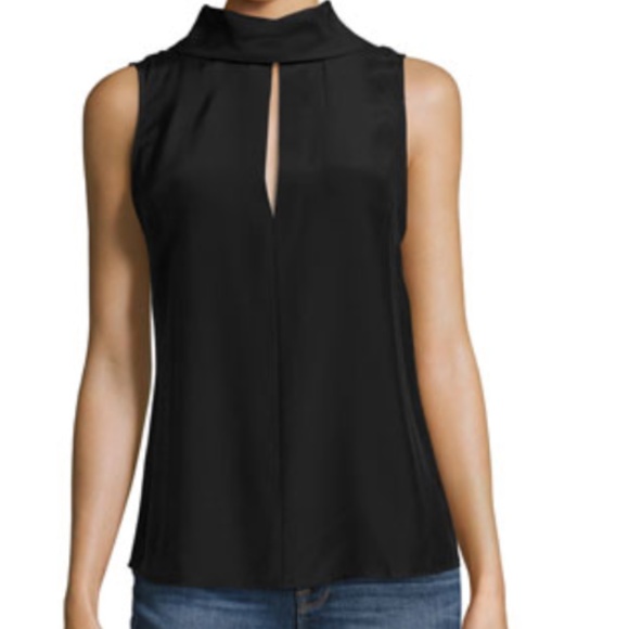 Frame Mock-Neck Silk Blouse, Black M - Picture 1 of 5